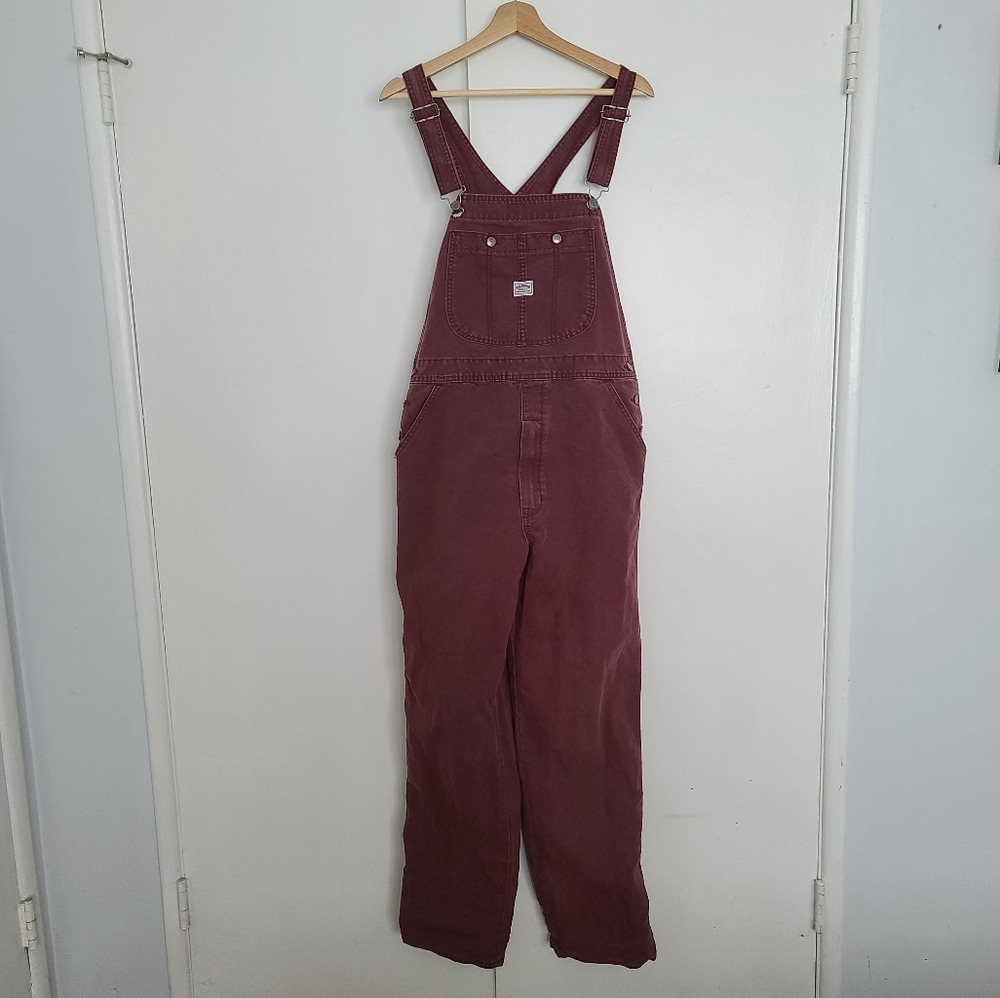 Weathered maroon full length overalls
